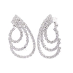 Jay Feder 18k White Gold Diamond 3 Row Swirl  Drop Earrings