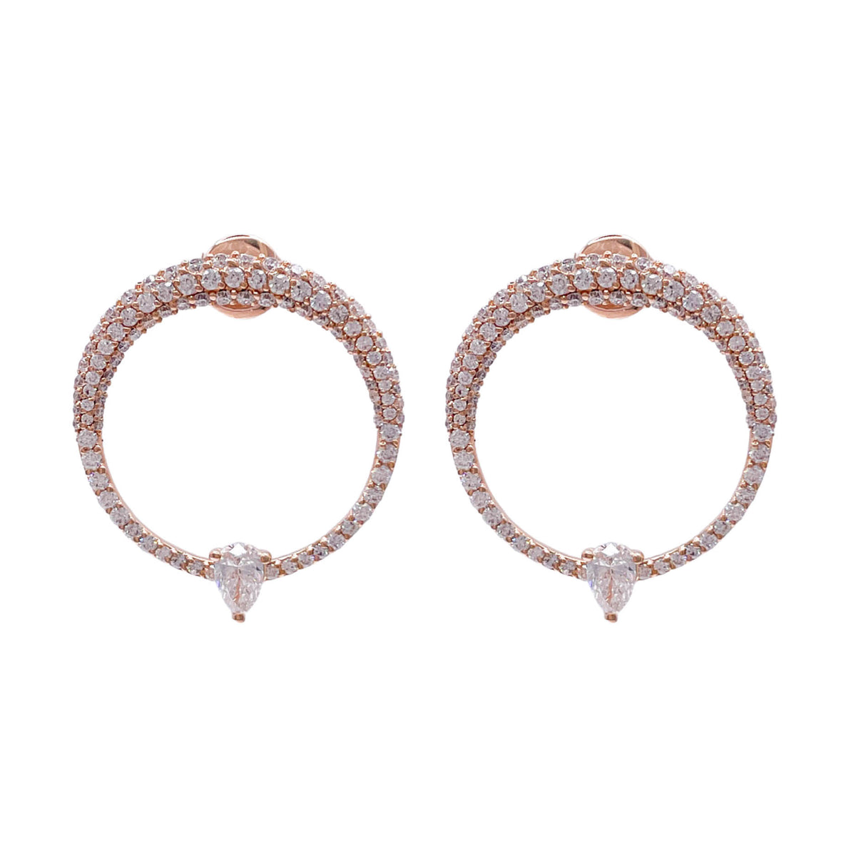 JAY FEDER 18K ROSE GOLD PEAR DIAMOND CIRCLE EARRINGS