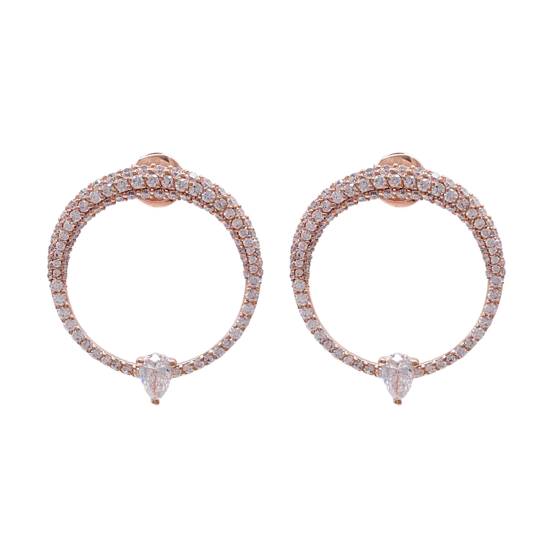 JAY FEDER 18K ROSE GOLD PEAR DIAMOND CIRCLE EARRINGS
