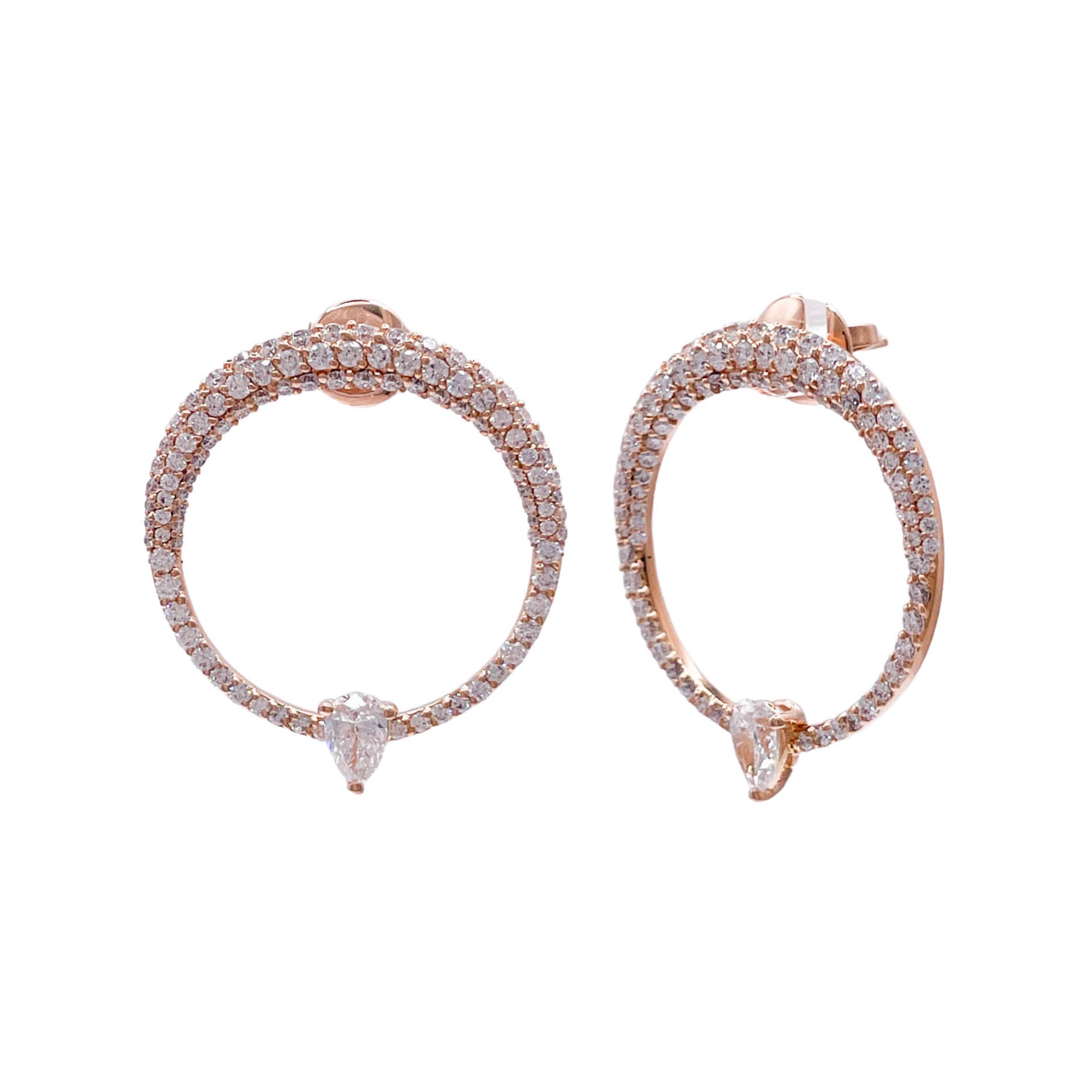 JAY FEDER 18K ROSE GOLD PEAR DIAMOND CIRCLE EARRINGS