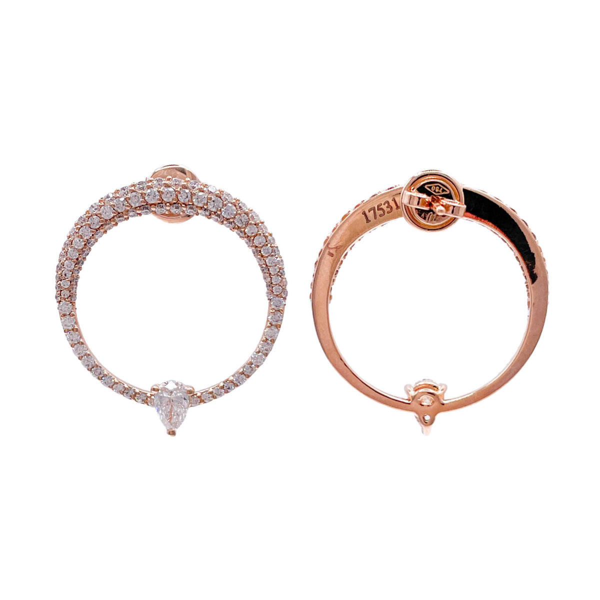 JAY FEDER 18K ROSE GOLD PEAR DIAMOND CIRCLE EARRINGS
