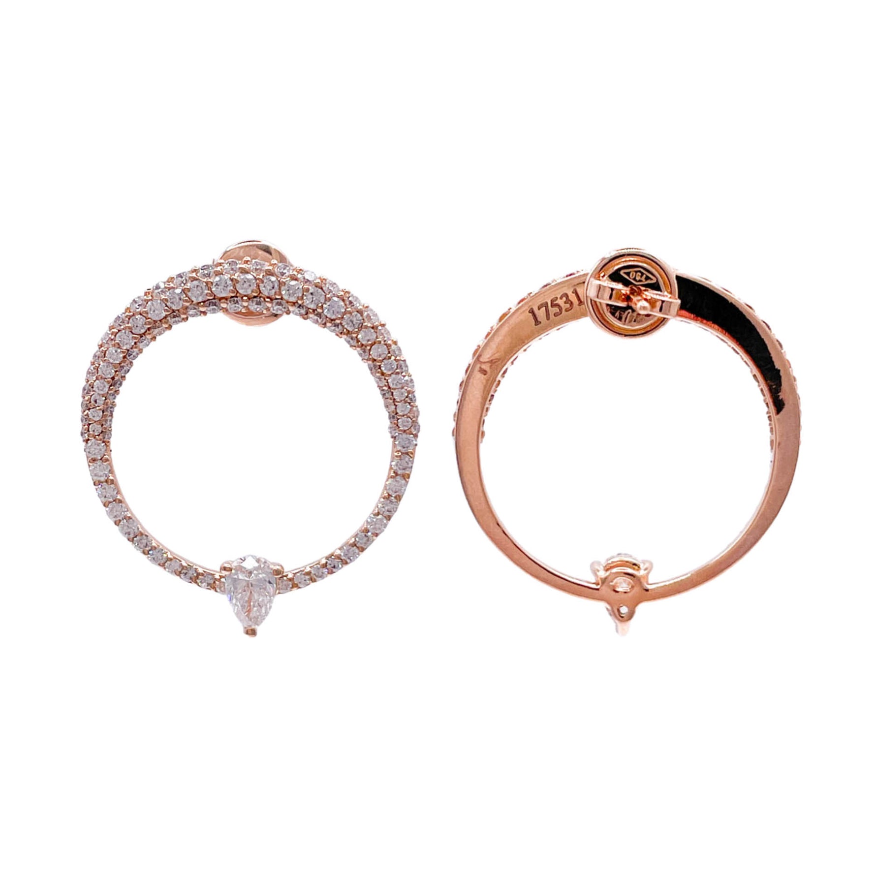 JAY FEDER 18K ROSE GOLD PEAR DIAMOND CIRCLE EARRINGS
