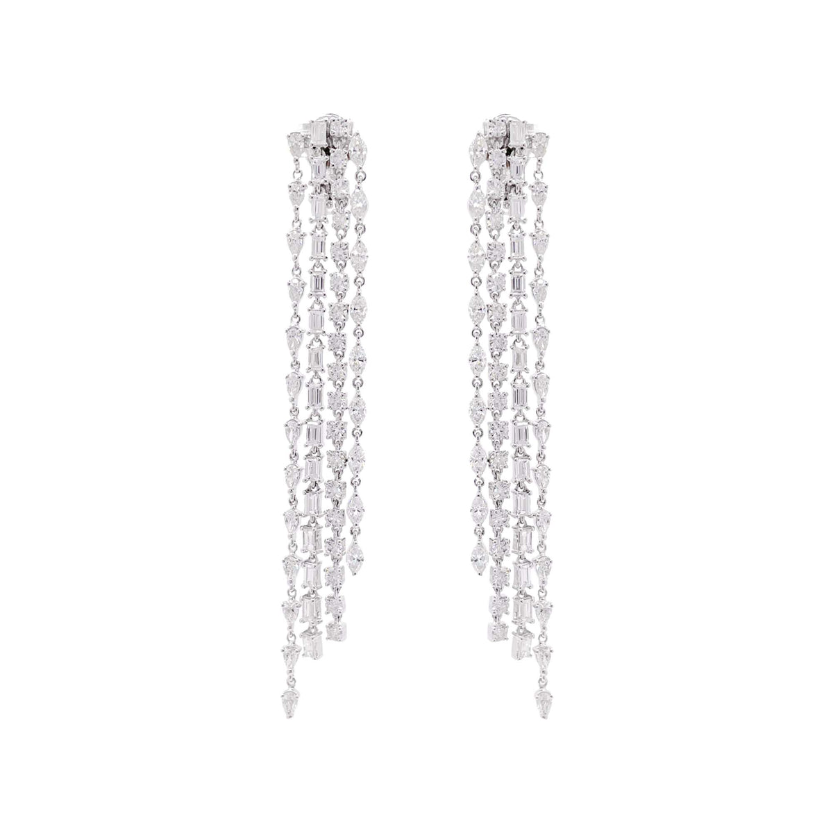 Jay Feder 18k White Gold Diamond Long Drop Dangle Earrings