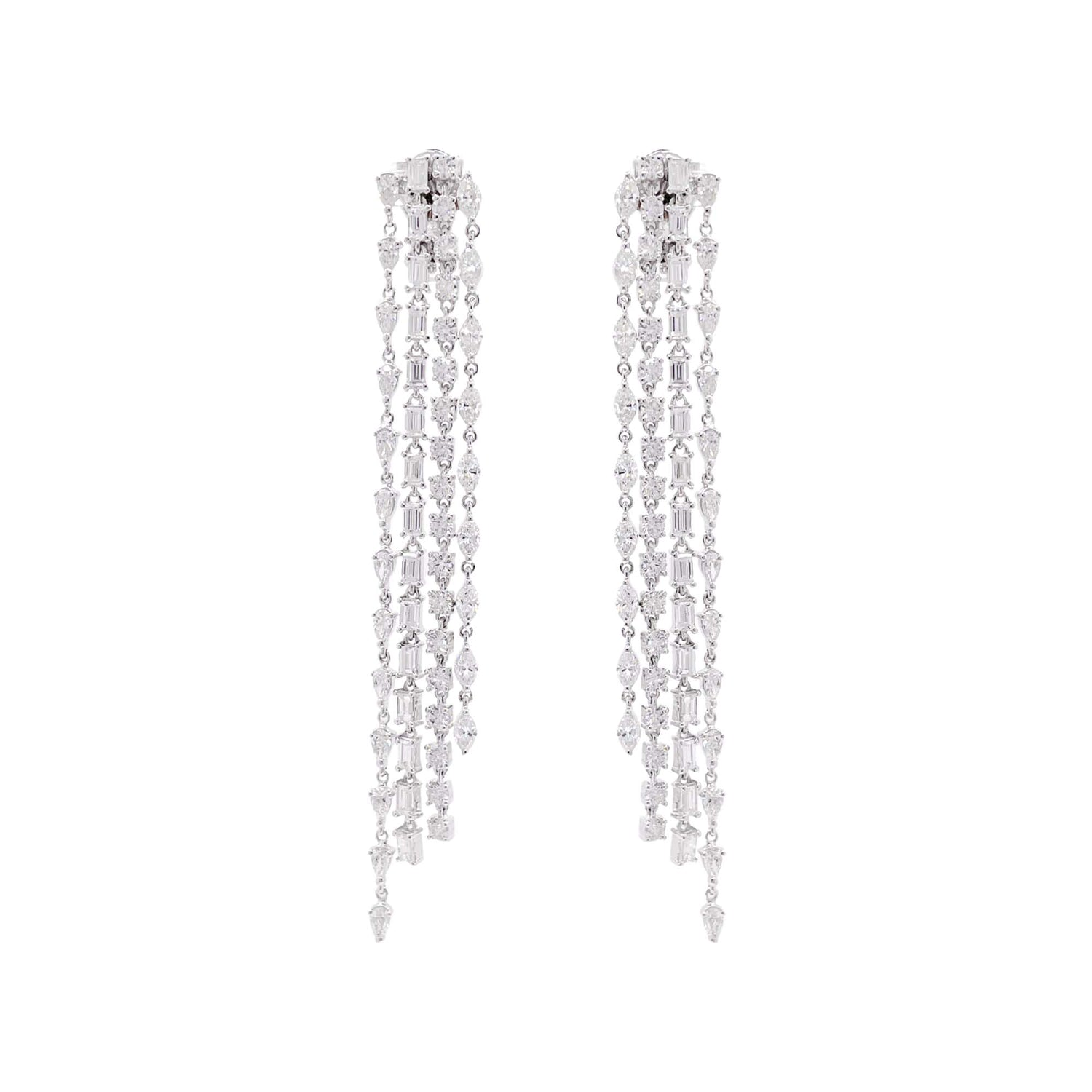 Jay Feder 18k White Gold Diamond Long Drop Dangle Earrings