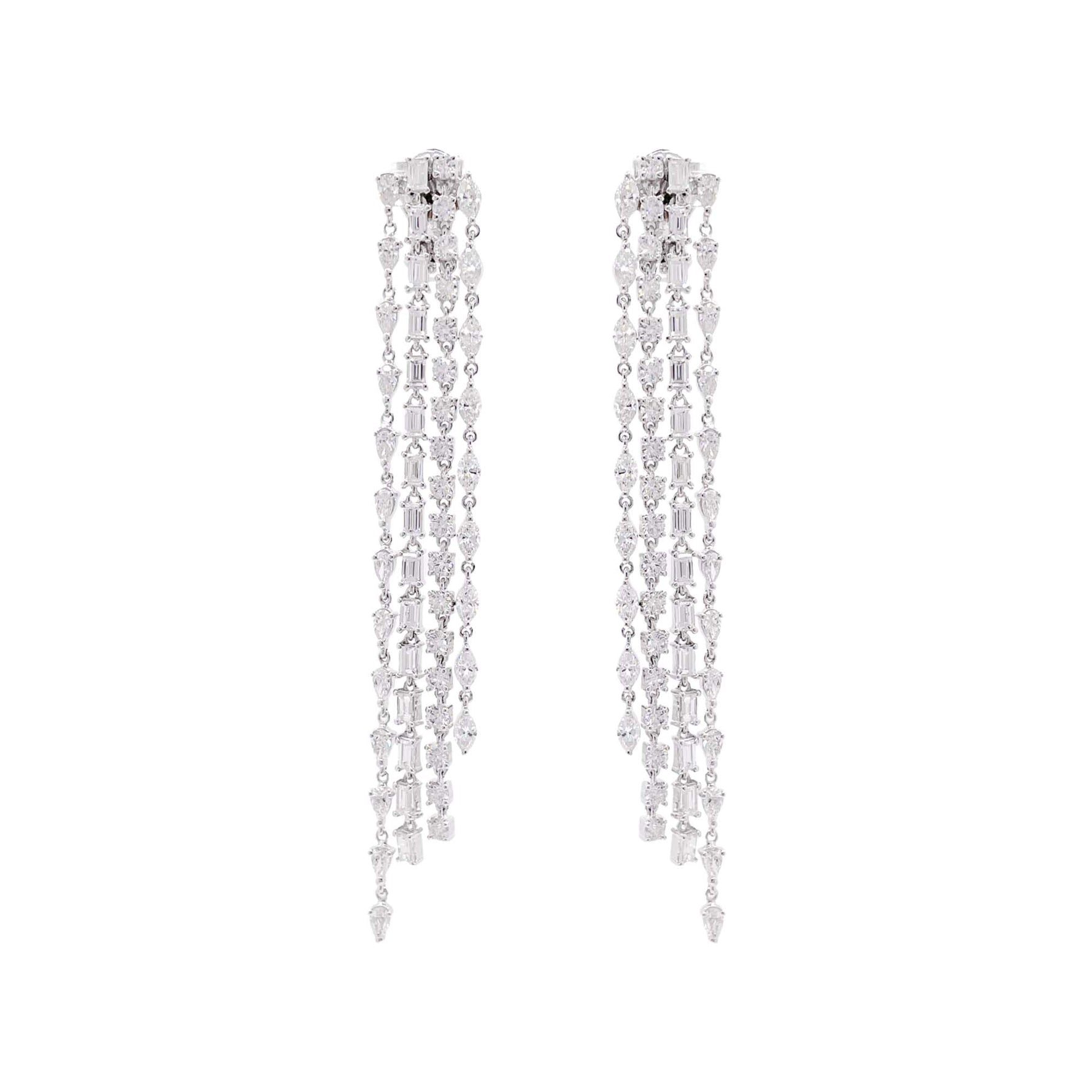 Jay Feder 18k White Gold Diamond Long Drop Dangle Earrings