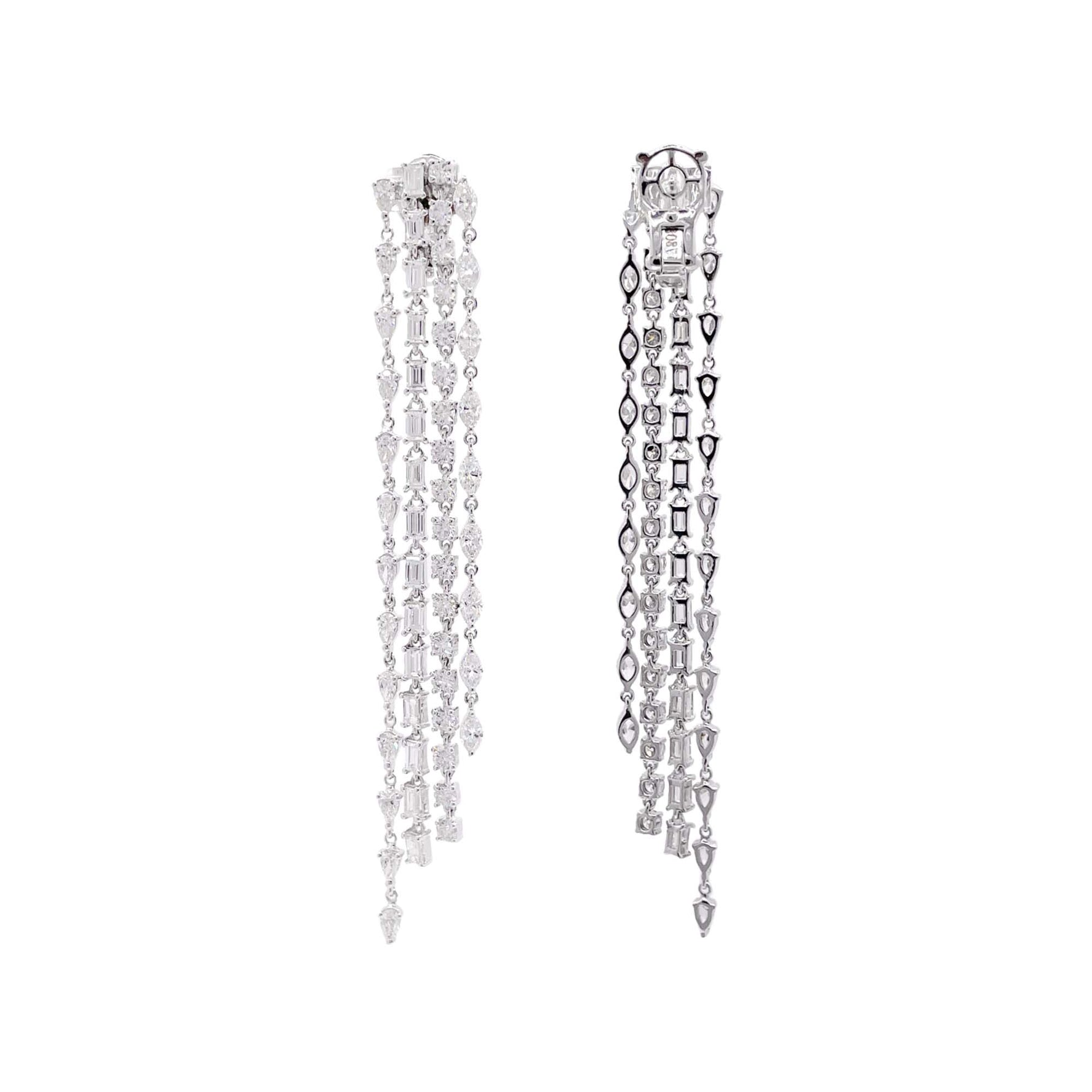 Jay Feder 18k White Gold Diamond Long Drop Dangle Earrings