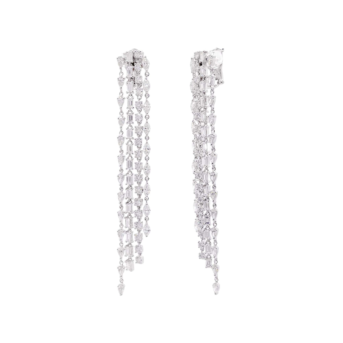 Jay Feder 18k White Gold Diamond Long Drop Dangle Earrings