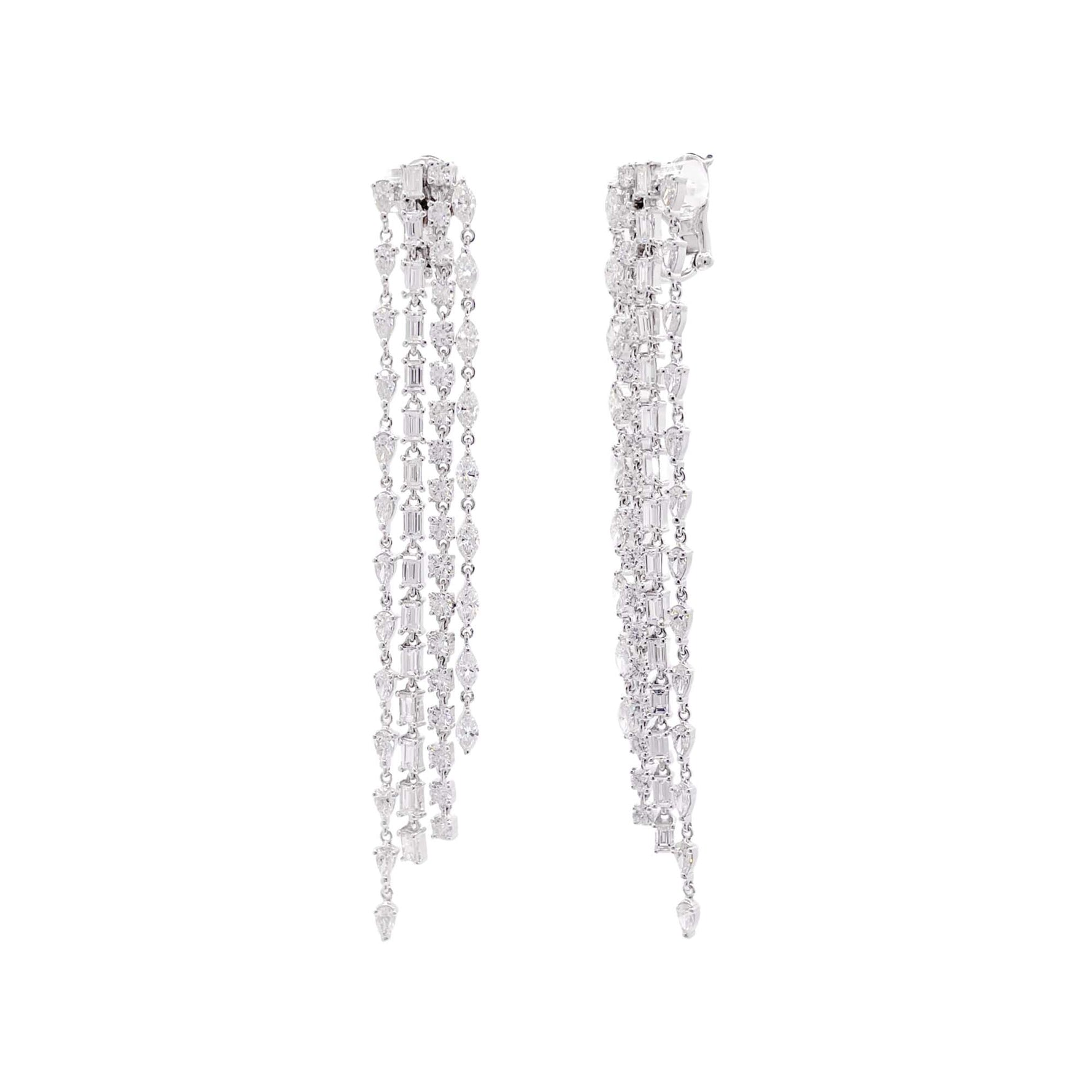 Jay Feder 18k White Gold Diamond Long Drop Dangle Earrings