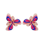 Jay Feder 18k Rose Gold Diamond Enamel Flower Earrings