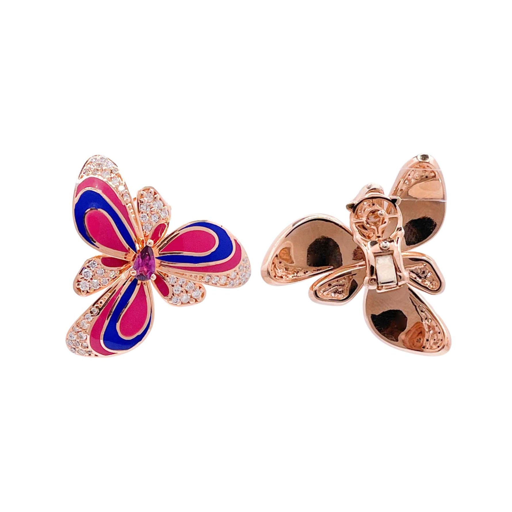 Jay Feder 18k Rose Gold Diamond Enamel Flower Earrings