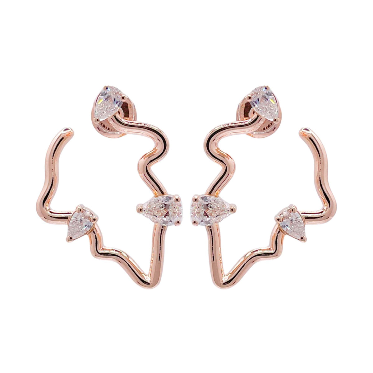 Jay Feder 18k Rose Gold Diamond Freeform Earrings