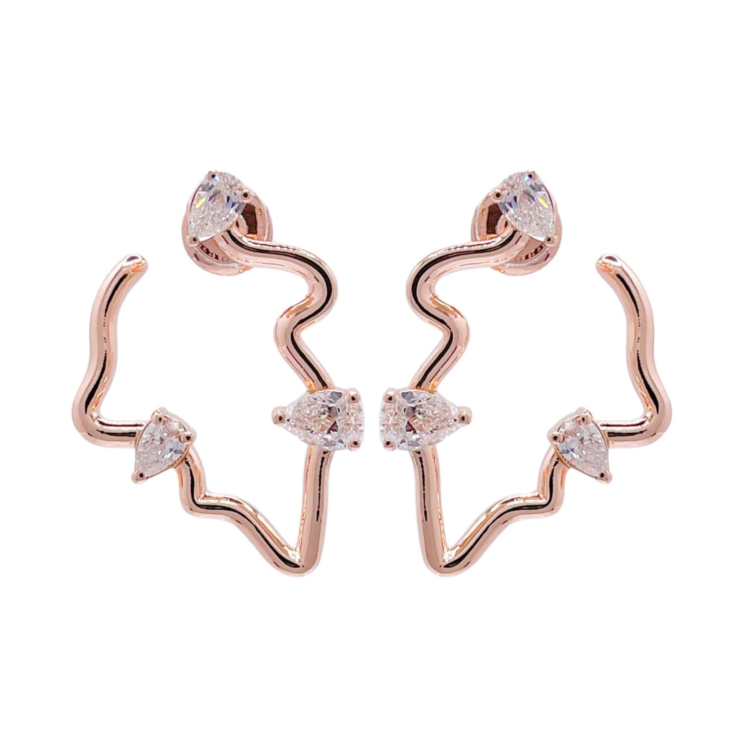 Jay Feder 18k Rose Gold Diamond Freeform Earrings