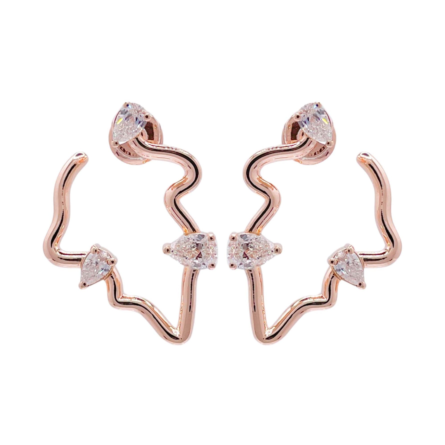 Jay Feder 18k Rose Gold Diamond Freeform Earrings