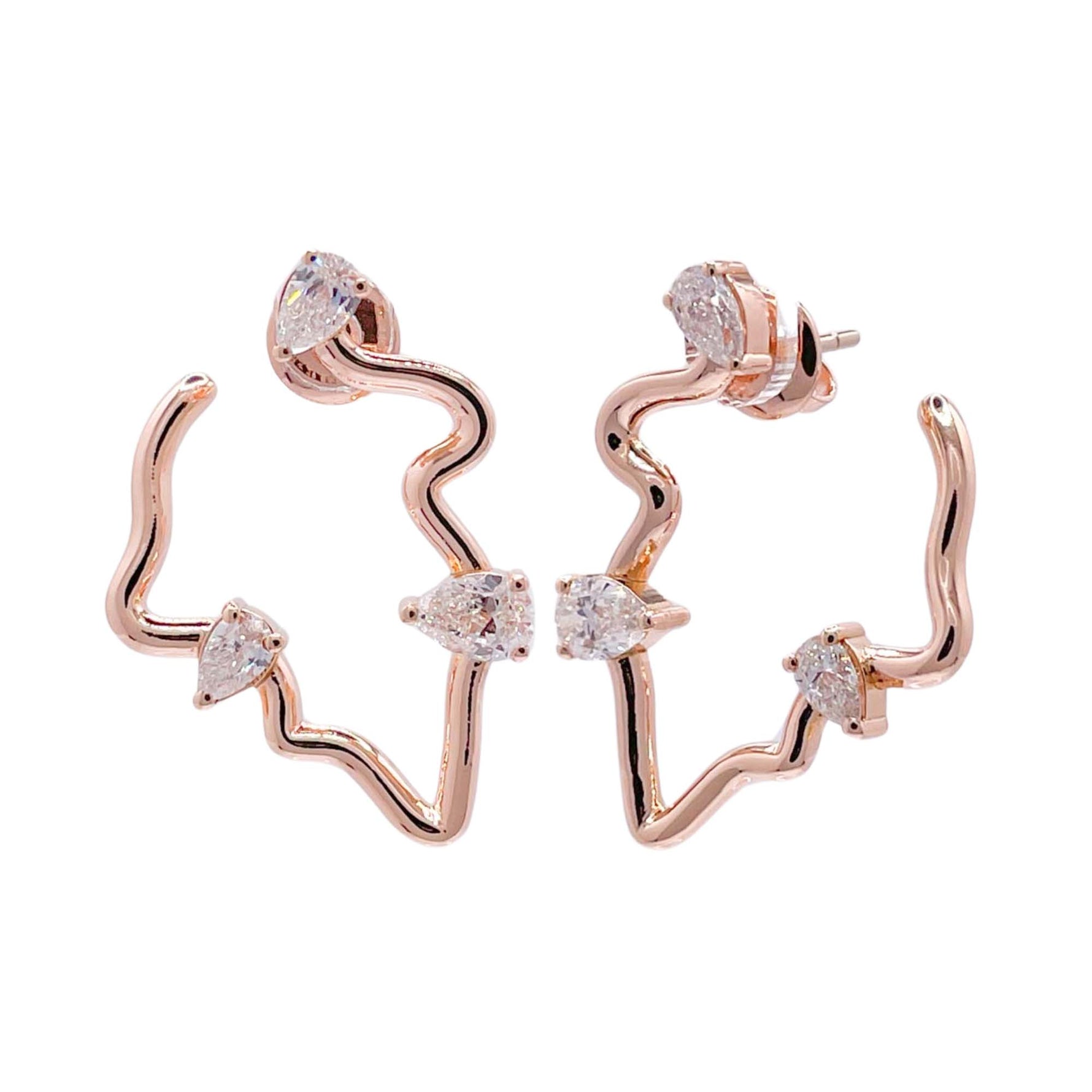 Jay Feder 18k Rose Gold Diamond Freeform Earrings