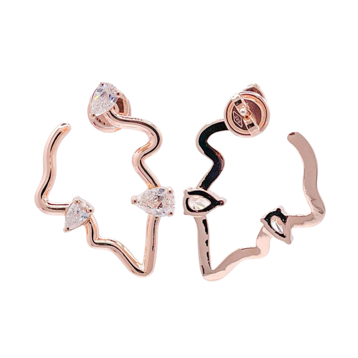 Jay Feder 18k Rose Gold Diamond Freeform Earrings