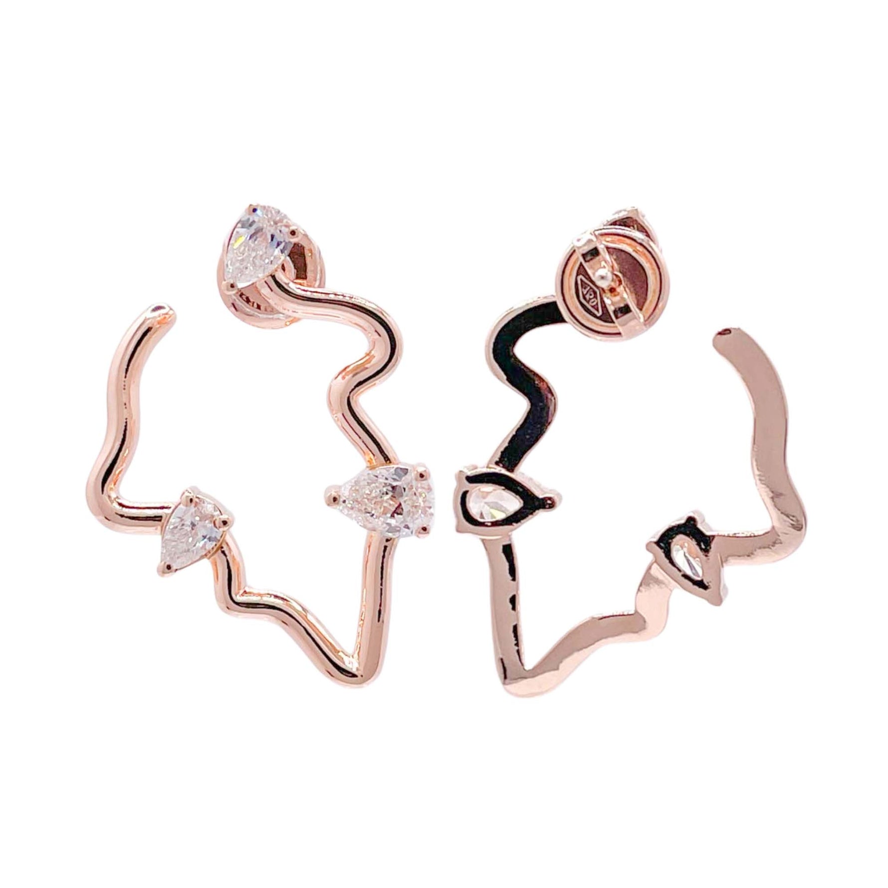 Jay Feder 18k Rose Gold Diamond Freeform Earrings
