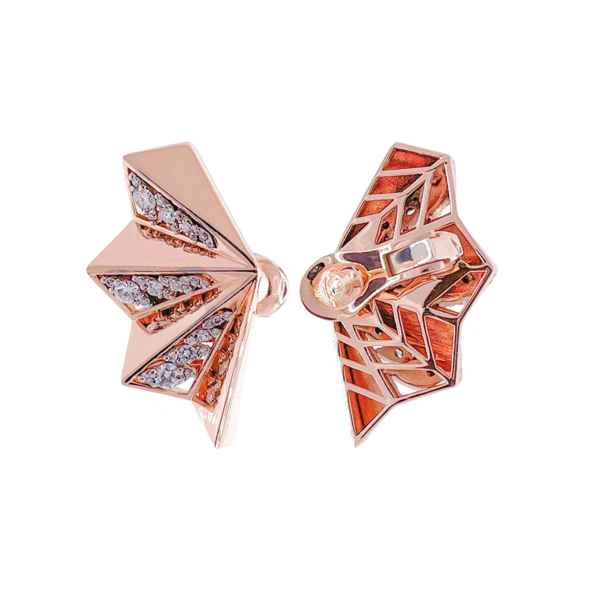 Jay Feder 18k Rose Gold Diamond Fan Earrings