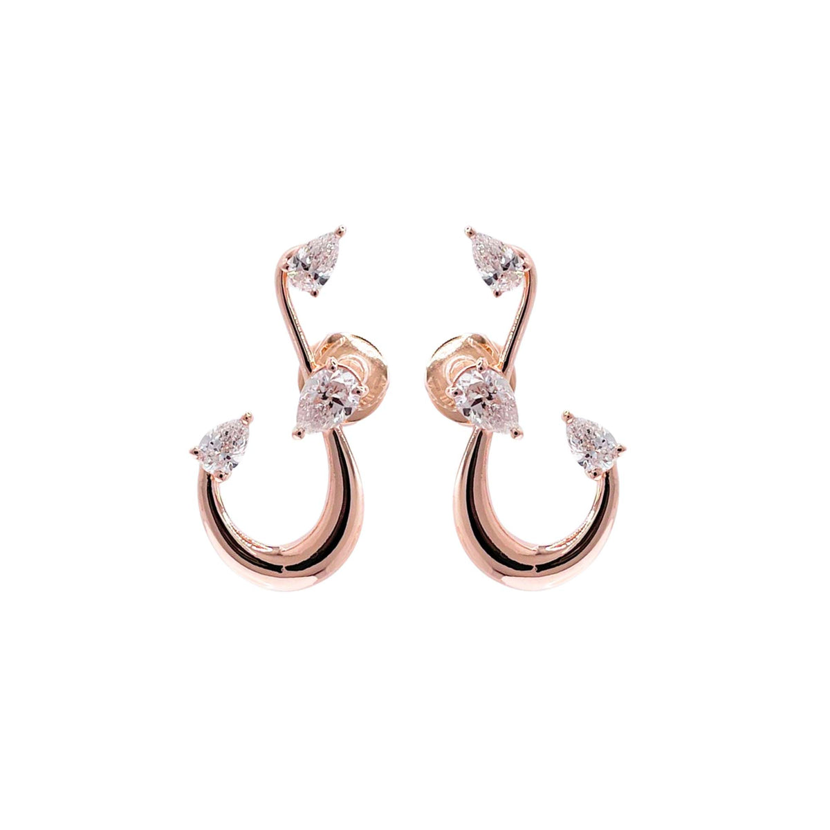 Jay Feder 18k Rose Gold Pear Diamond Swirl Earrings