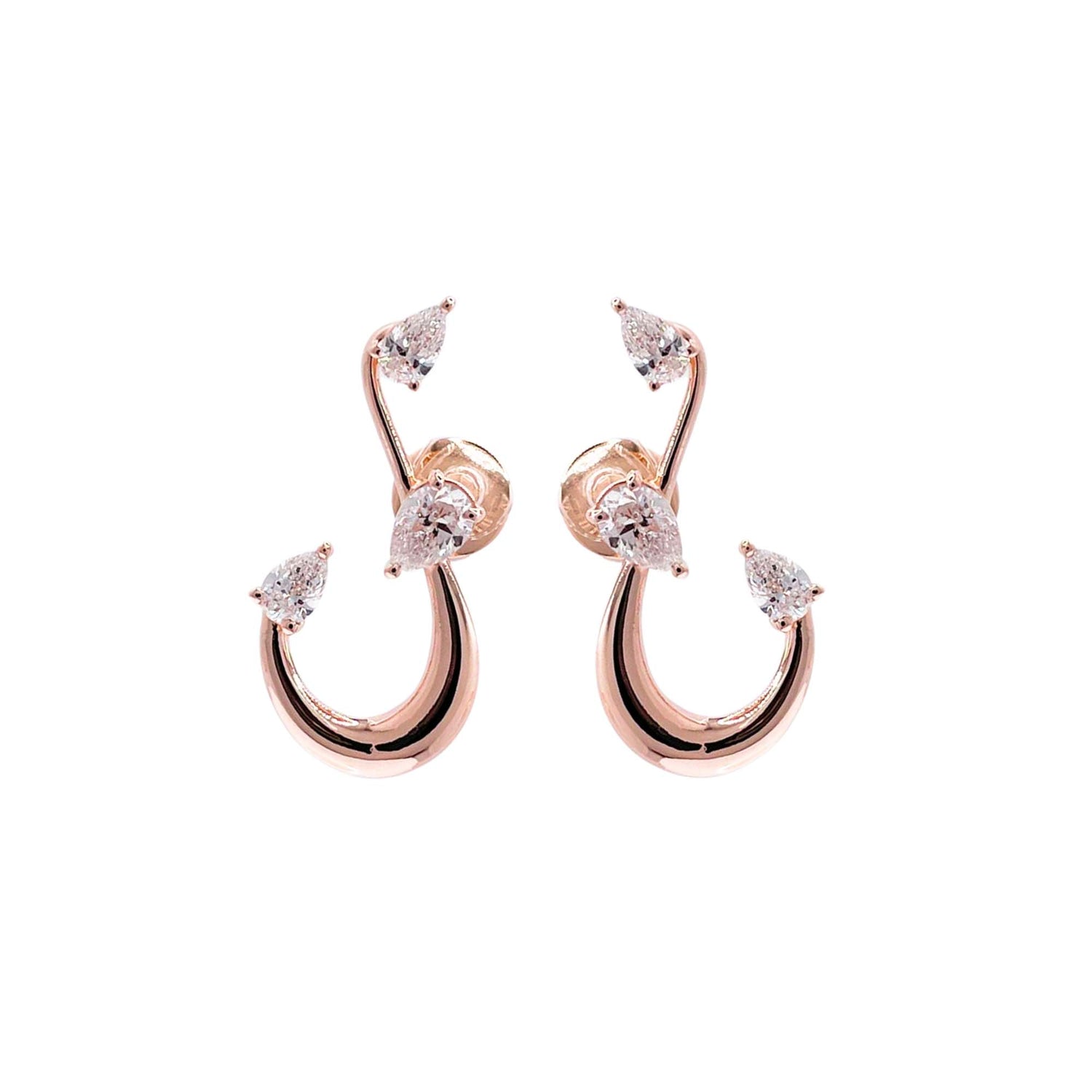 Jay Feder 18k Rose Gold Pear Diamond Swirl Earrings