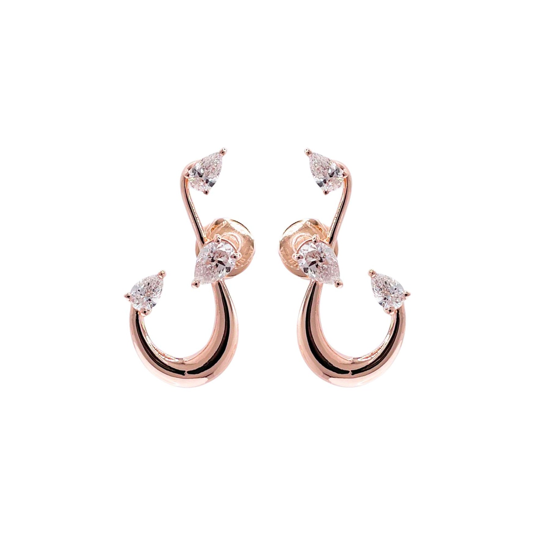 Jay Feder 18k Rose Gold Pear Diamond Swirl Earrings