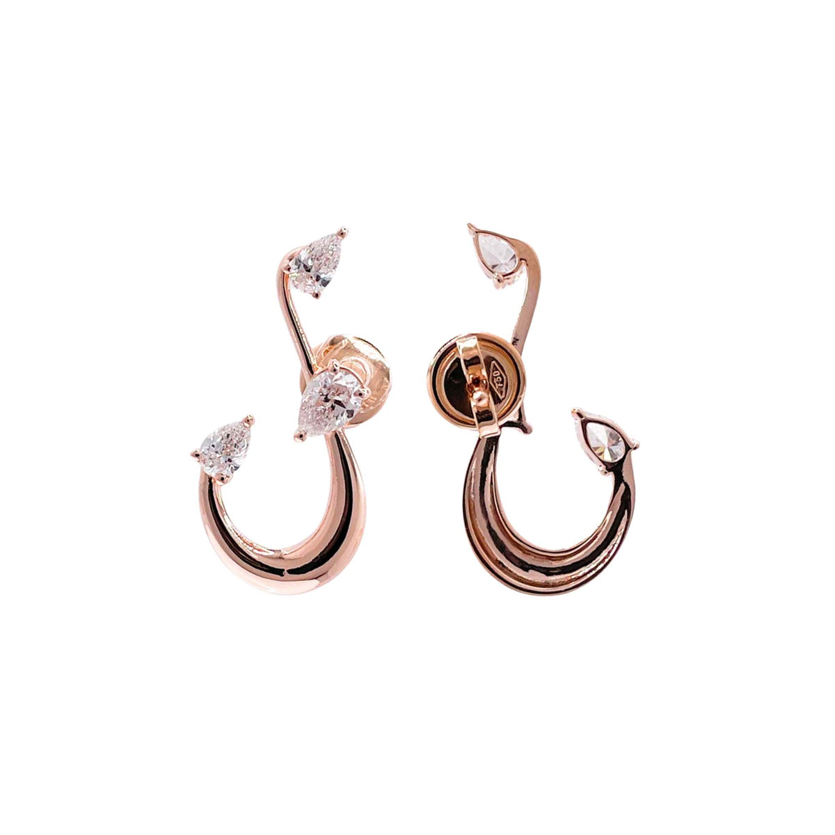 Jay Feder 18k Rose Gold Pear Diamond Swirl Earrings