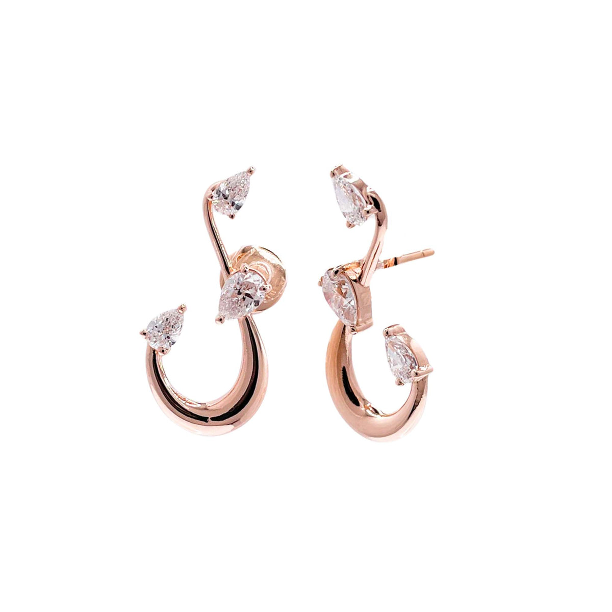 Jay Feder 18k Rose Gold Pear Diamond Swirl Earrings