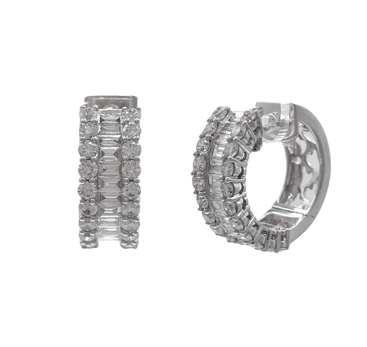 JAY FEDER 18K WHITE GOLD DIAMOND HUGGIE EARRINGS