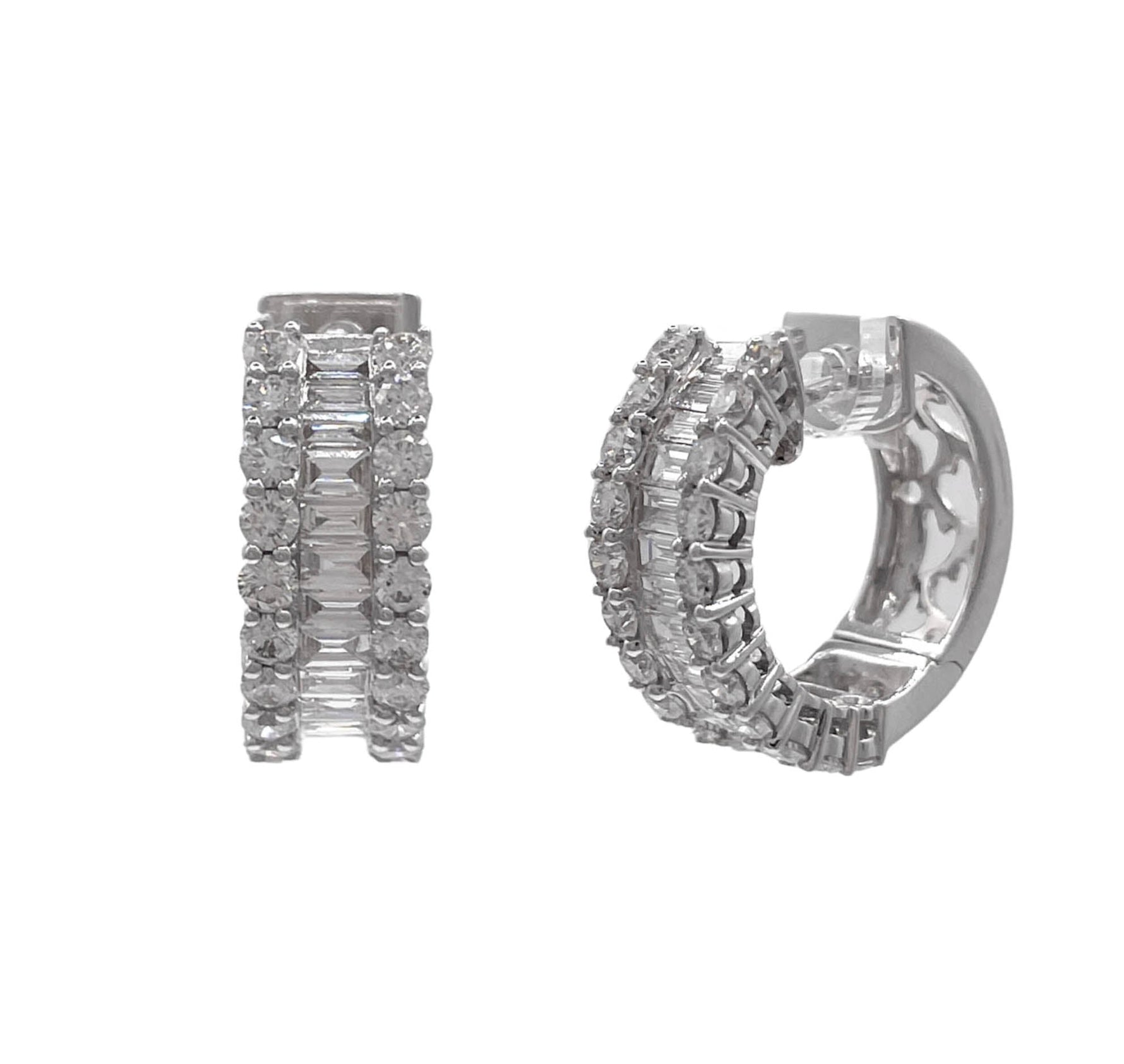 JAY FEDER 18K WHITE GOLD DIAMOND HUGGIE EARRINGS