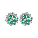 Jay Feder 18k White Gold Green Emerald Diamond Flower Cluster Earrings