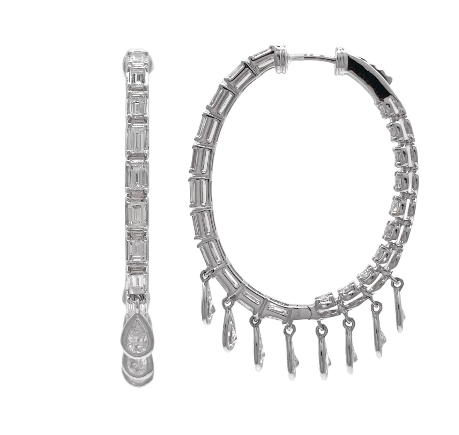 JAY FEDER 18K WHITE GOLD DIAMOND HOOP EARRINGS