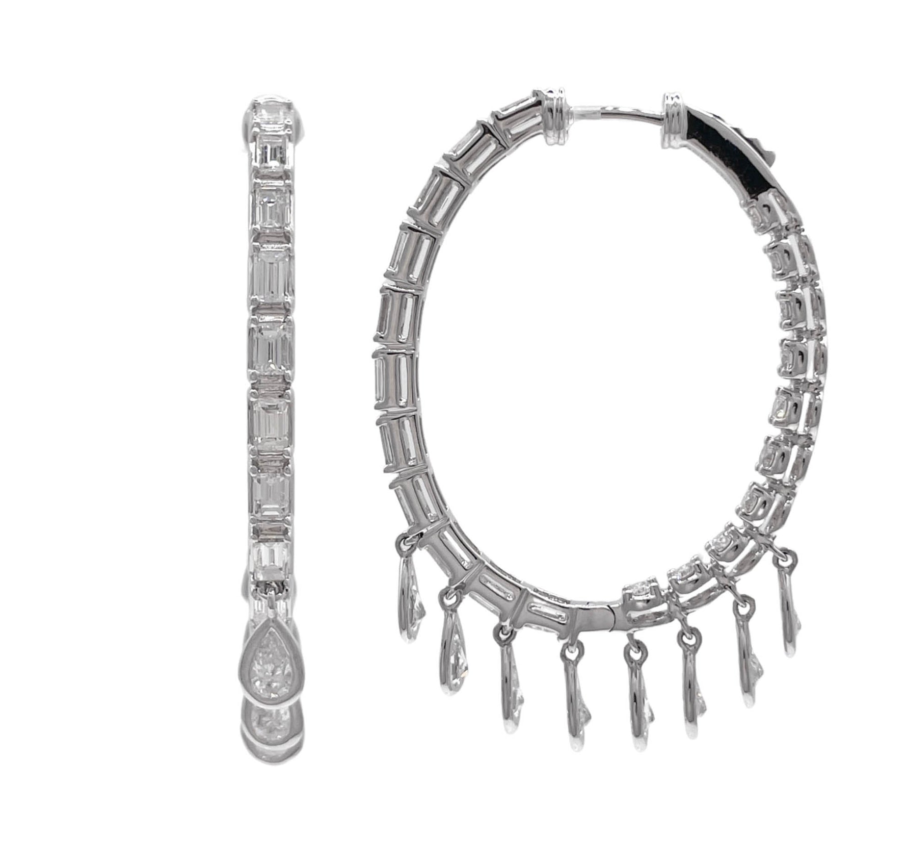 JAY FEDER 18K WHITE GOLD DIAMOND HOOP EARRINGS