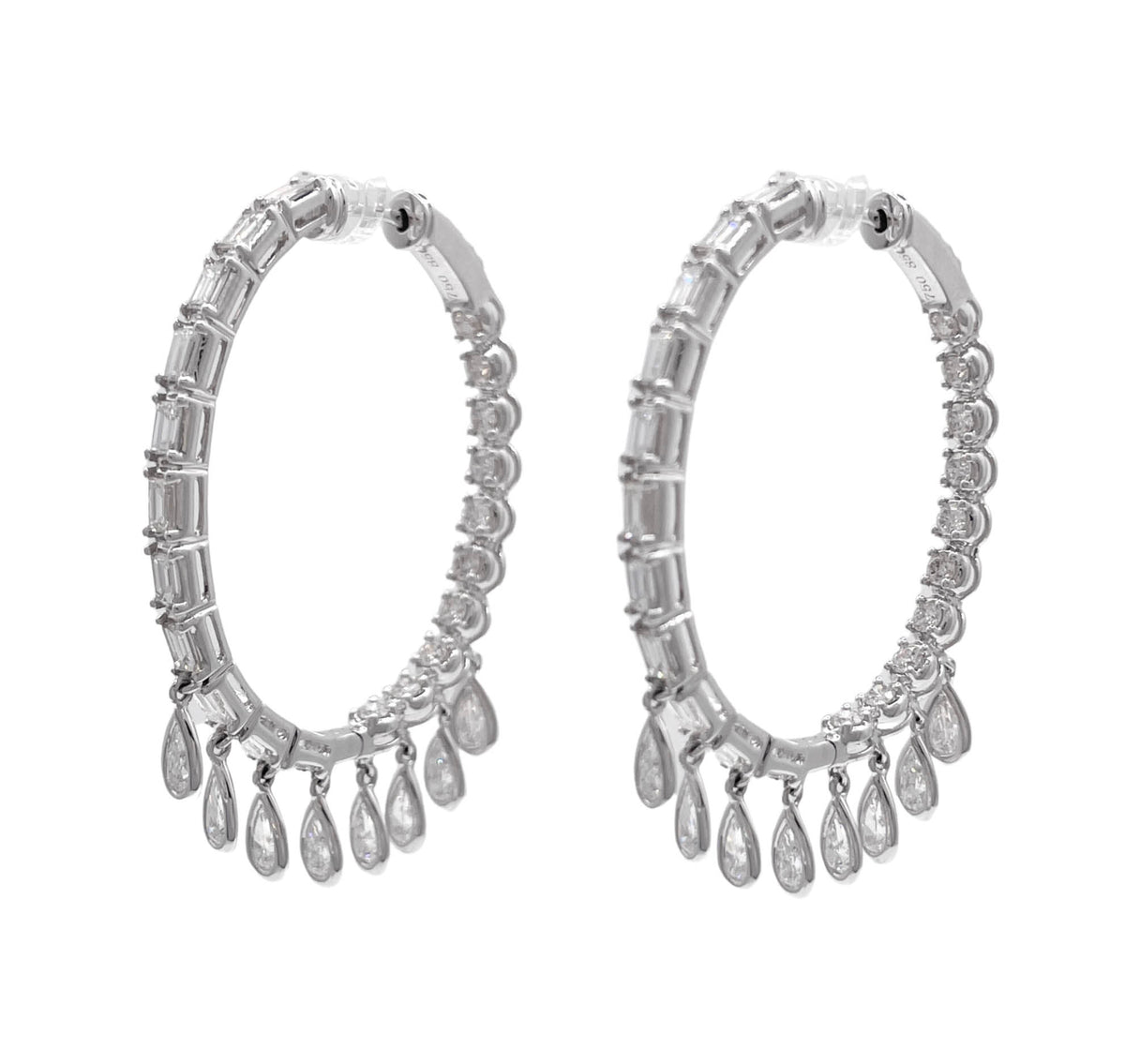 JAY FEDER 18K WHITE GOLD DIAMOND HOOP EARRINGS