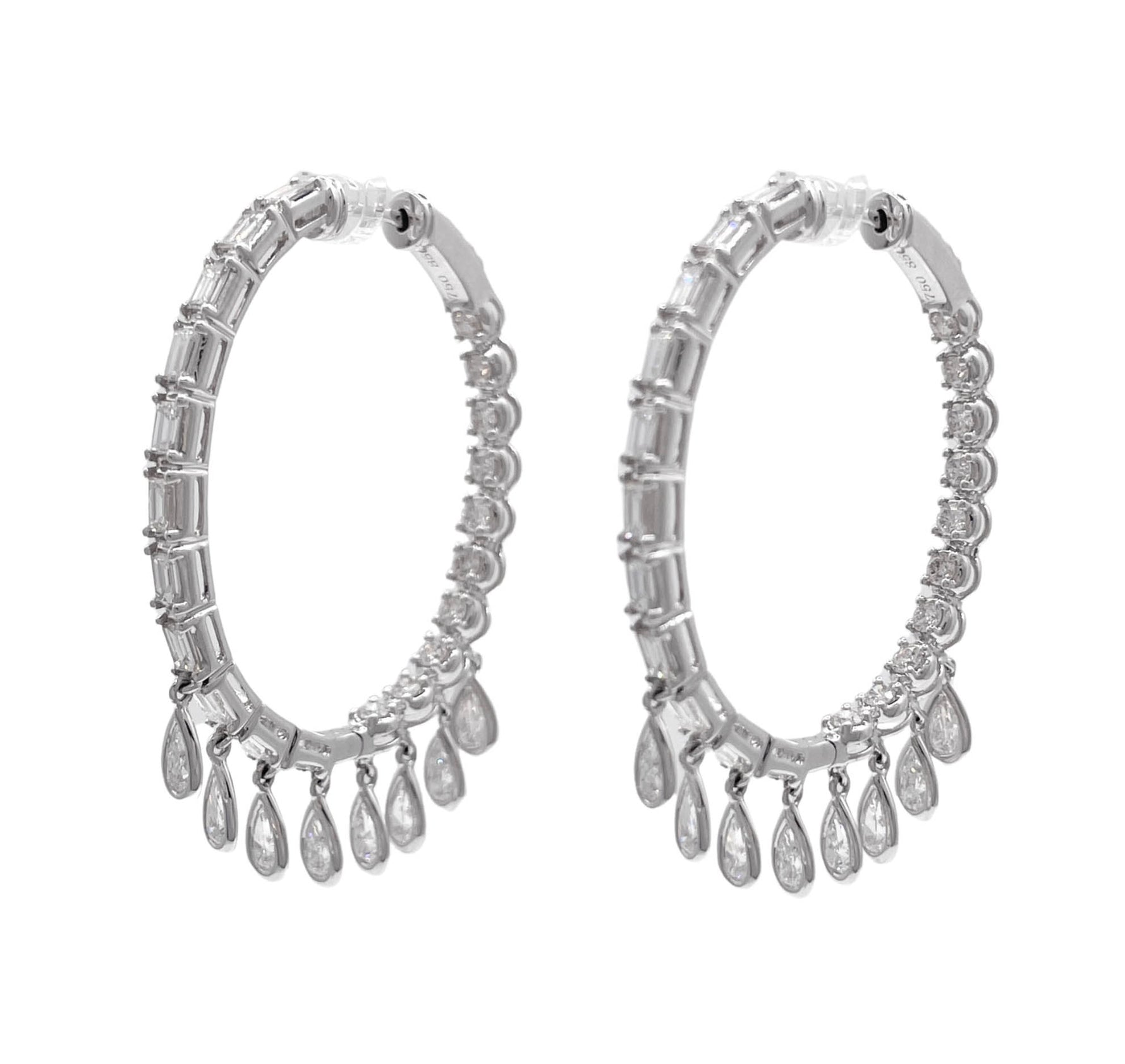 JAY FEDER 18K WHITE GOLD DIAMOND HOOP EARRINGS