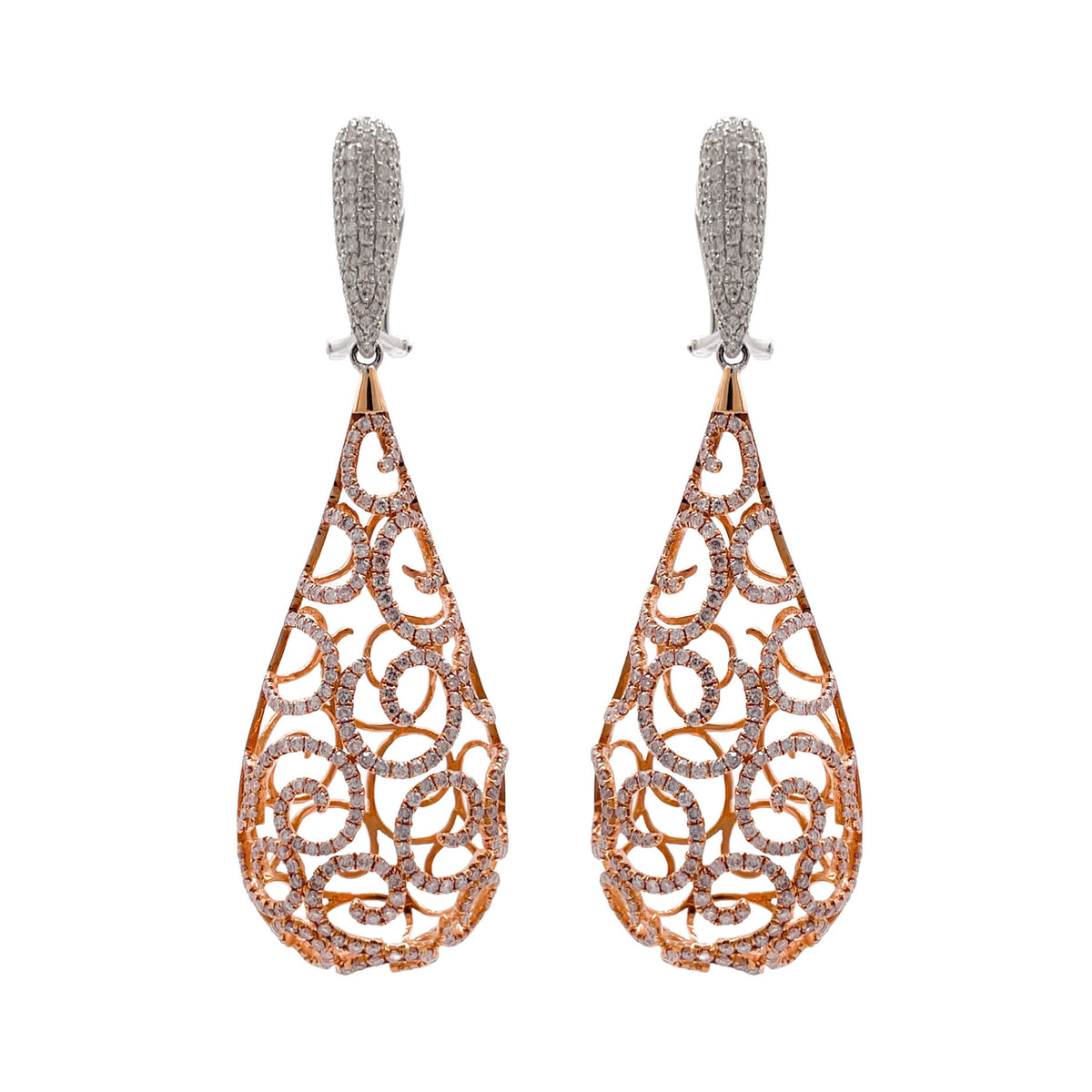 Jay Feder 18k Two Tone Gold Diamond Teardrop Dangle Earrings