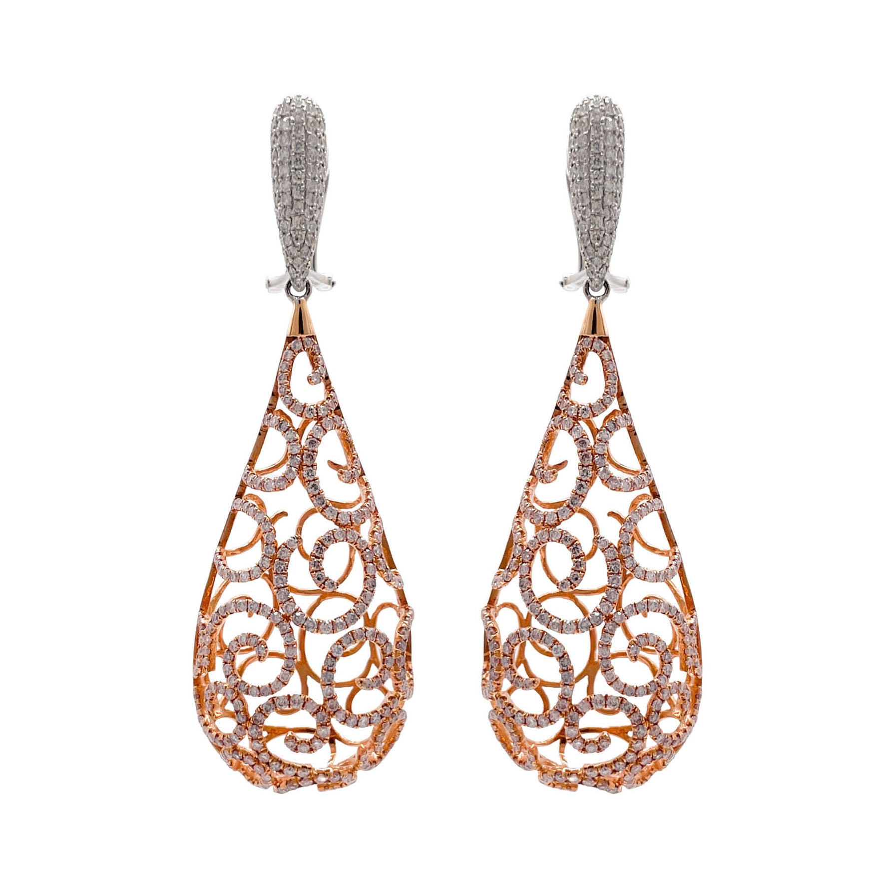 Jay Feder 18k Two Tone Gold Diamond Teardrop Dangle Earrings