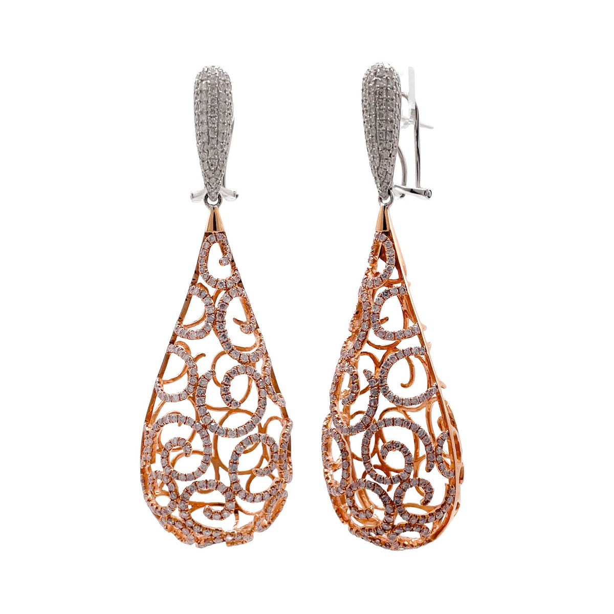 Jay Feder 18k Two Tone Gold Diamond Teardrop Dangle Earrings