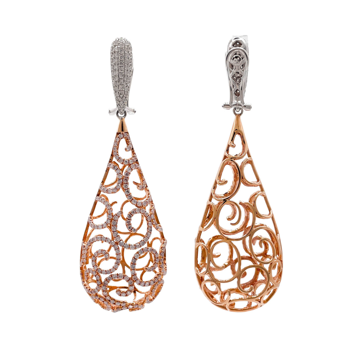 Jay Feder 18k Two Tone Gold Diamond Teardrop Dangle Earrings