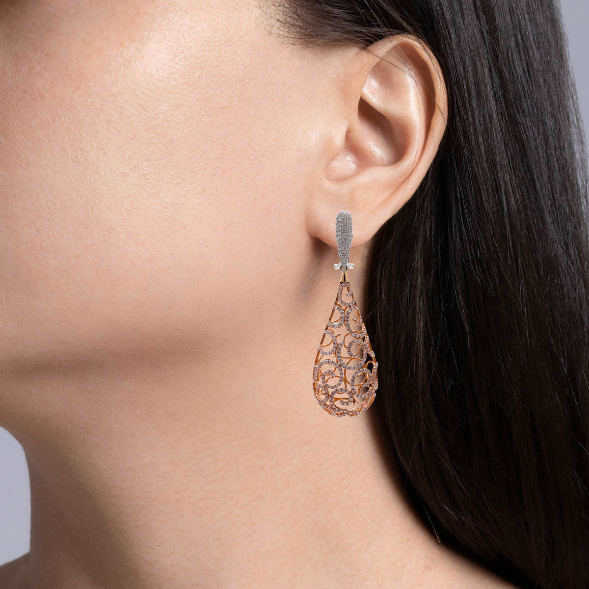 Jay Feder 18k Two Tone Gold Diamond Teardrop Dangle Earrings