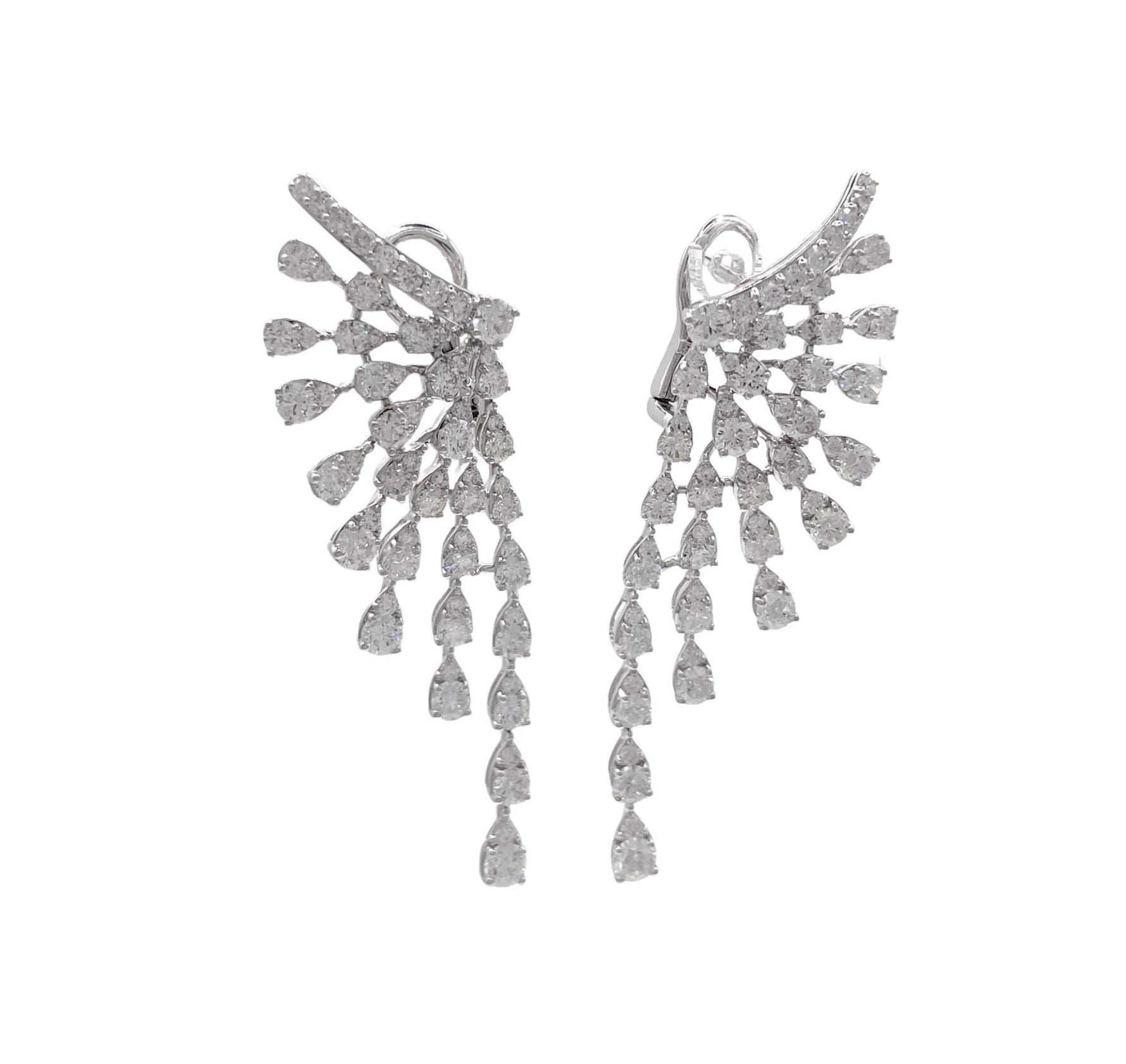 JAY FEDER 18K WHITE GOLD DIAMOND WING DROP EARINGS