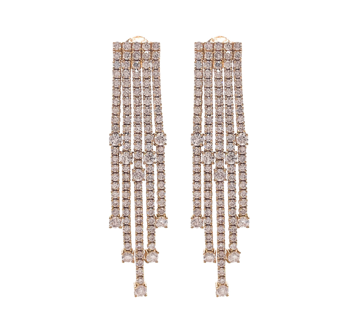 JAY FEDER 18K YELLOW GOLD DIAMOND 5 LINE DANGLE EARRINGS