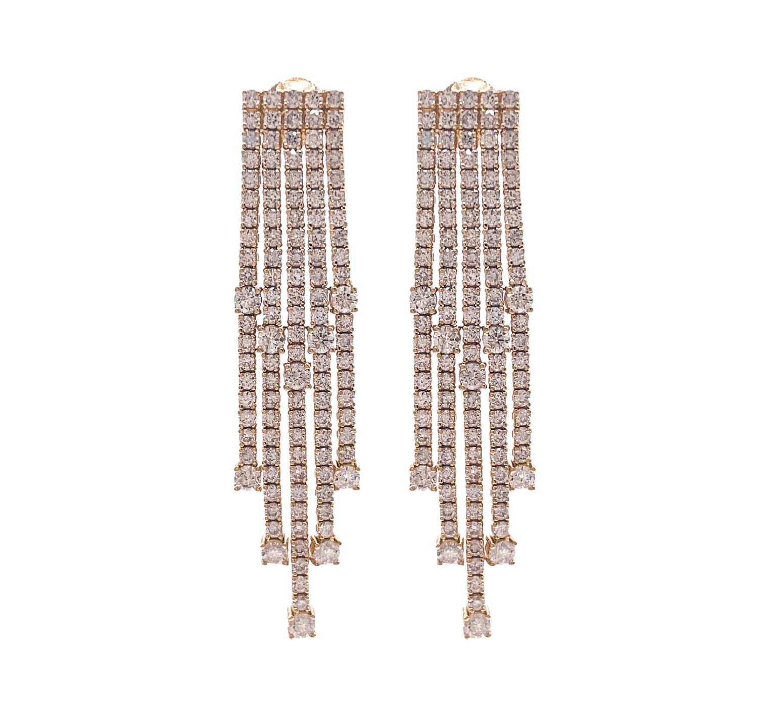 JAY FEDER 18K YELLOW GOLD DIAMOND 5 LINE DANGLE EARRINGS
