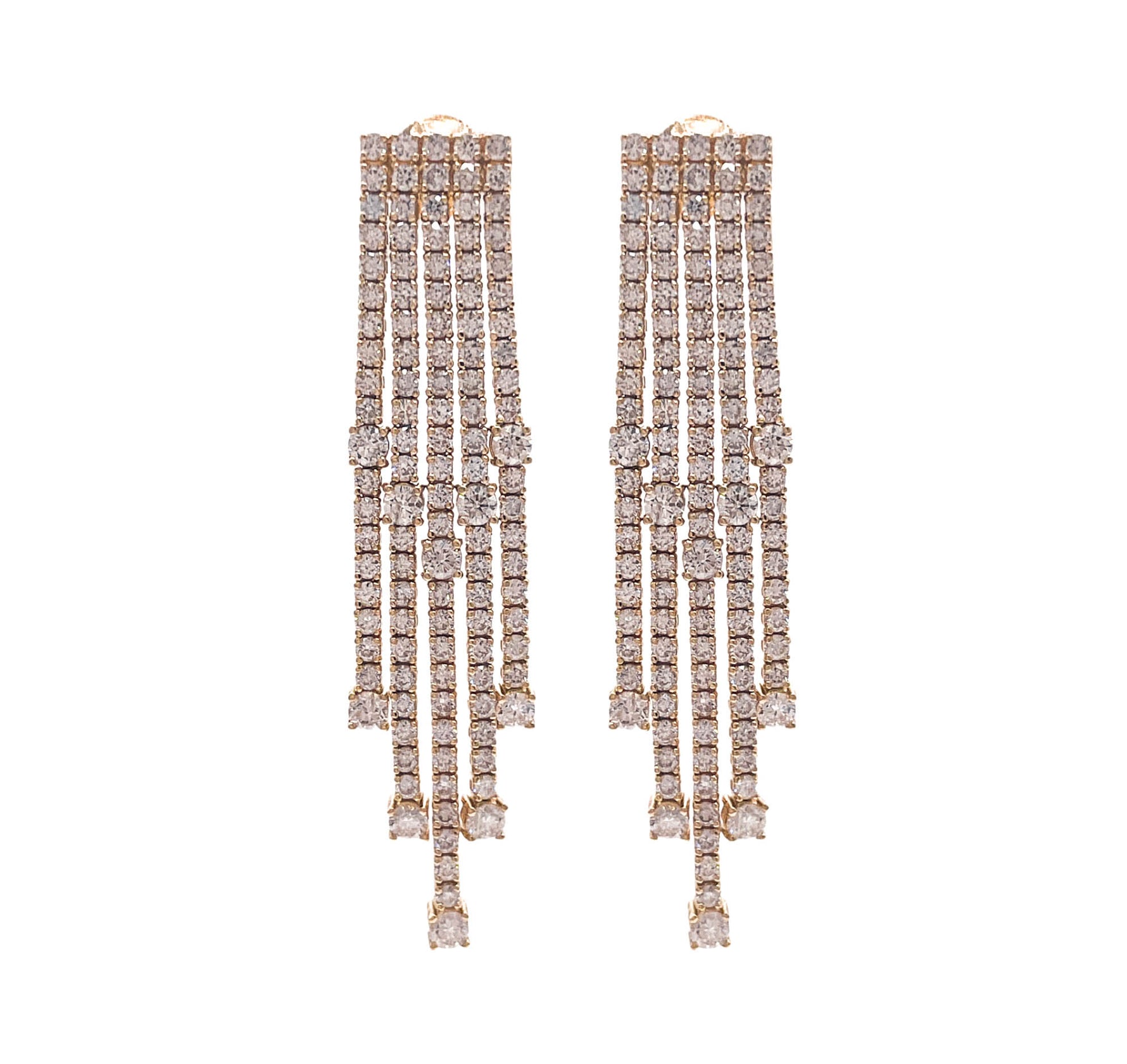 JAY FEDER 18K YELLOW GOLD DIAMOND 5 LINE DANGLE EARRINGS