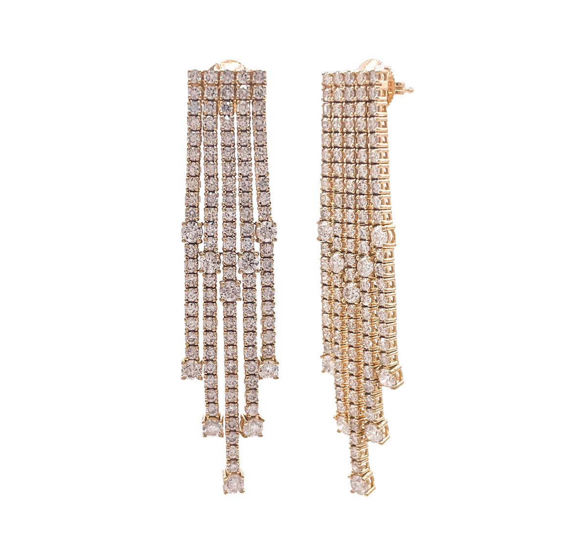 JAY FEDER 18K YELLOW GOLD DIAMOND 5 LINE DANGLE EARRINGS