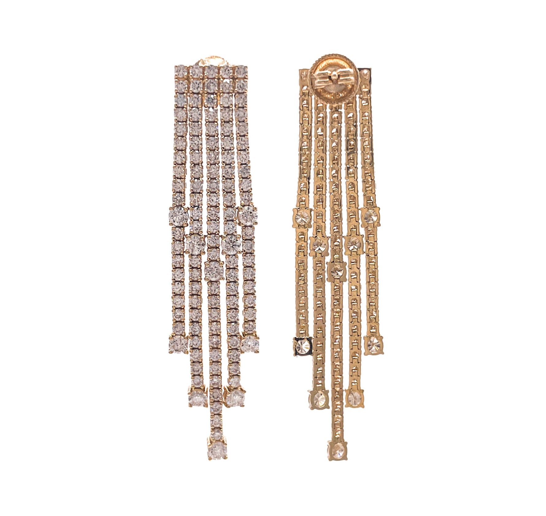 JAY FEDER 18K YELLOW GOLD DIAMOND 5 LINE DANGLE EARRINGS