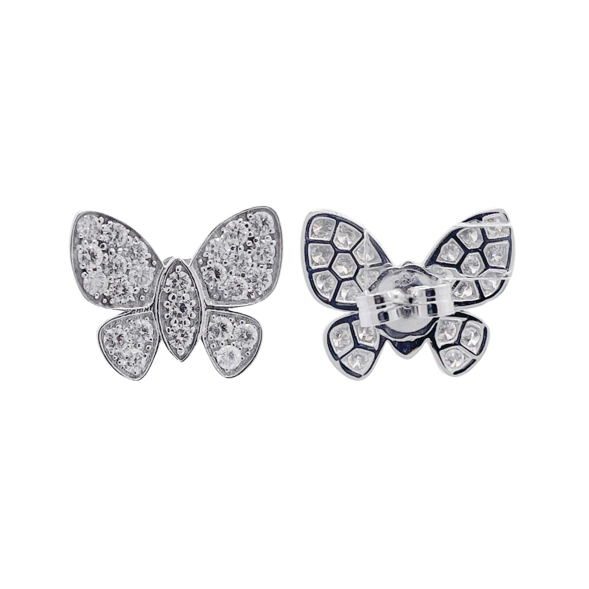 Jay Feder 18k White Gold Diamond Pave Butterfly Stud Earrings