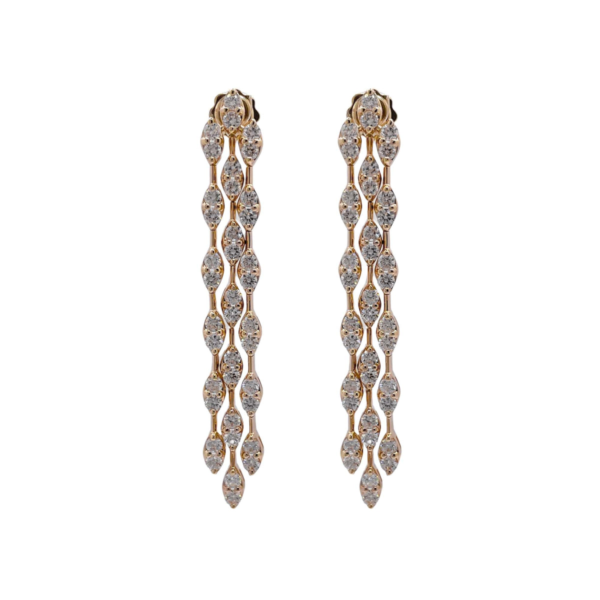 Jay Feder 14k Yellow Gold Diamond 3 Row Drop Dangle Earrings