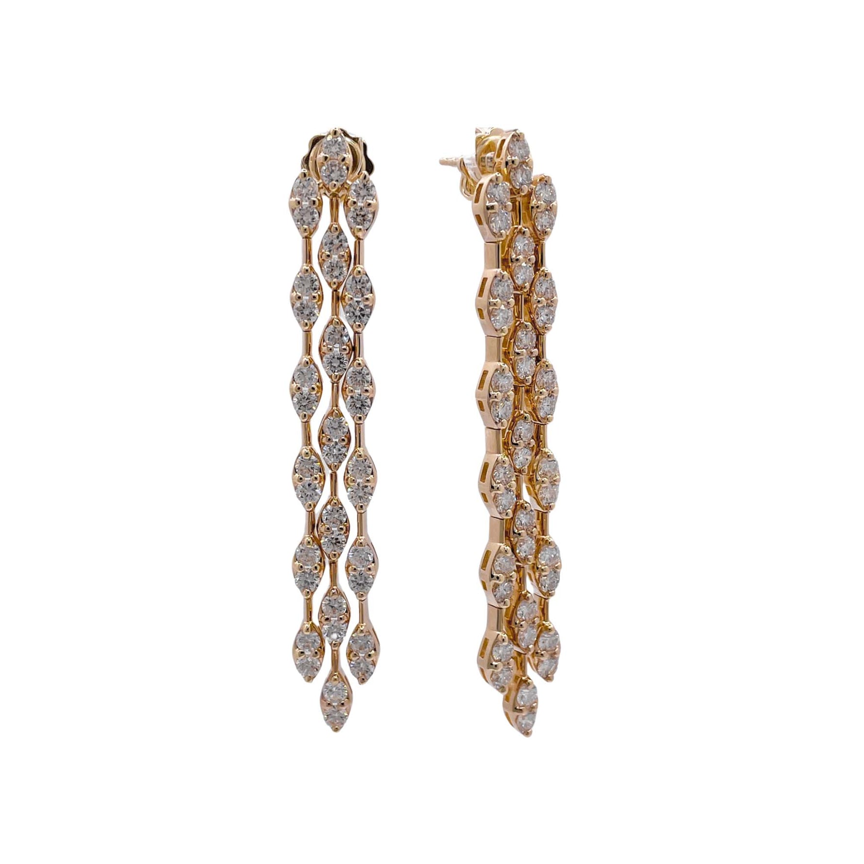Jay Feder 14k Yellow Gold Diamond 3 Row Drop Dangle Earrings