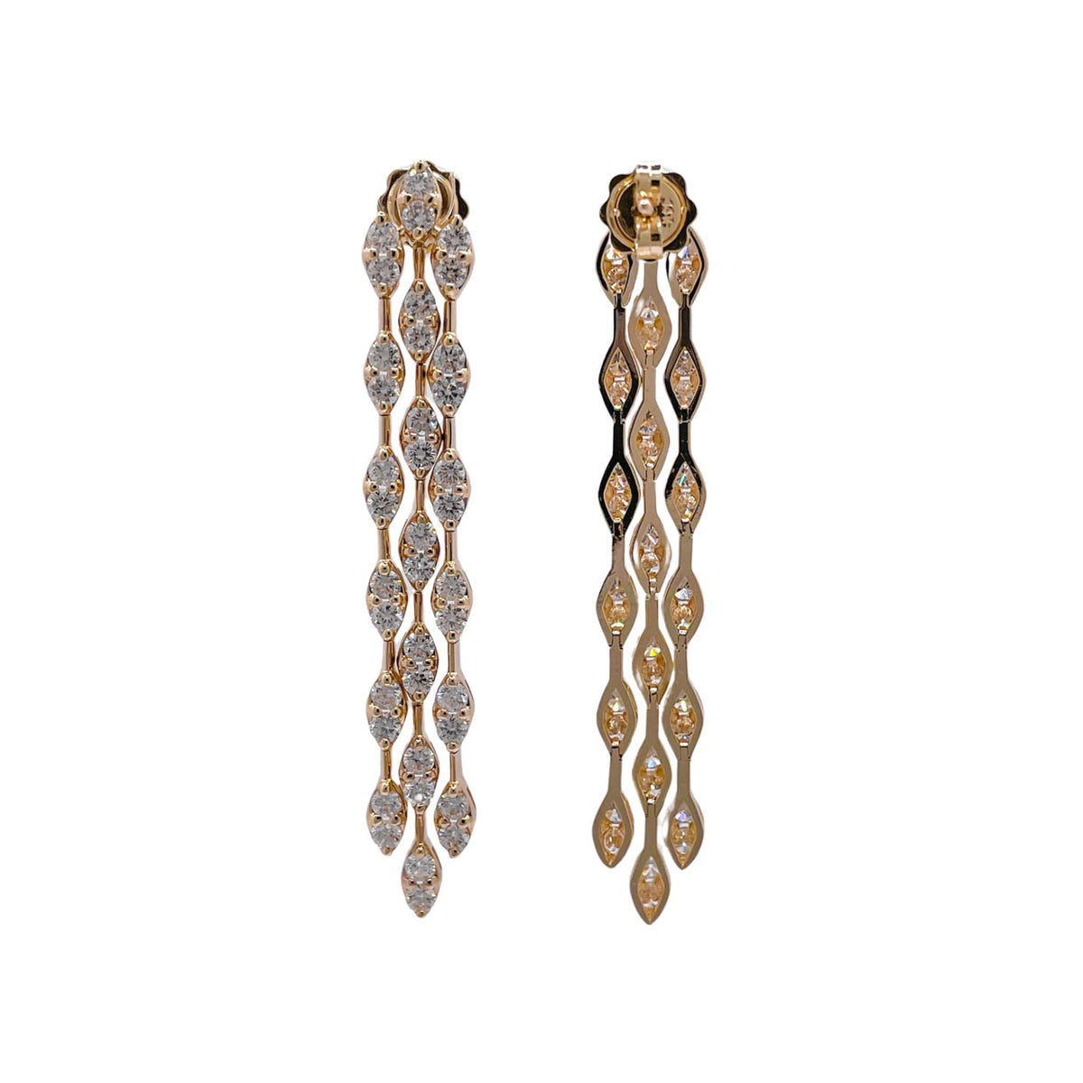 Jay Feder 14k Yellow Gold Diamond 3 Row Drop Dangle Earrings