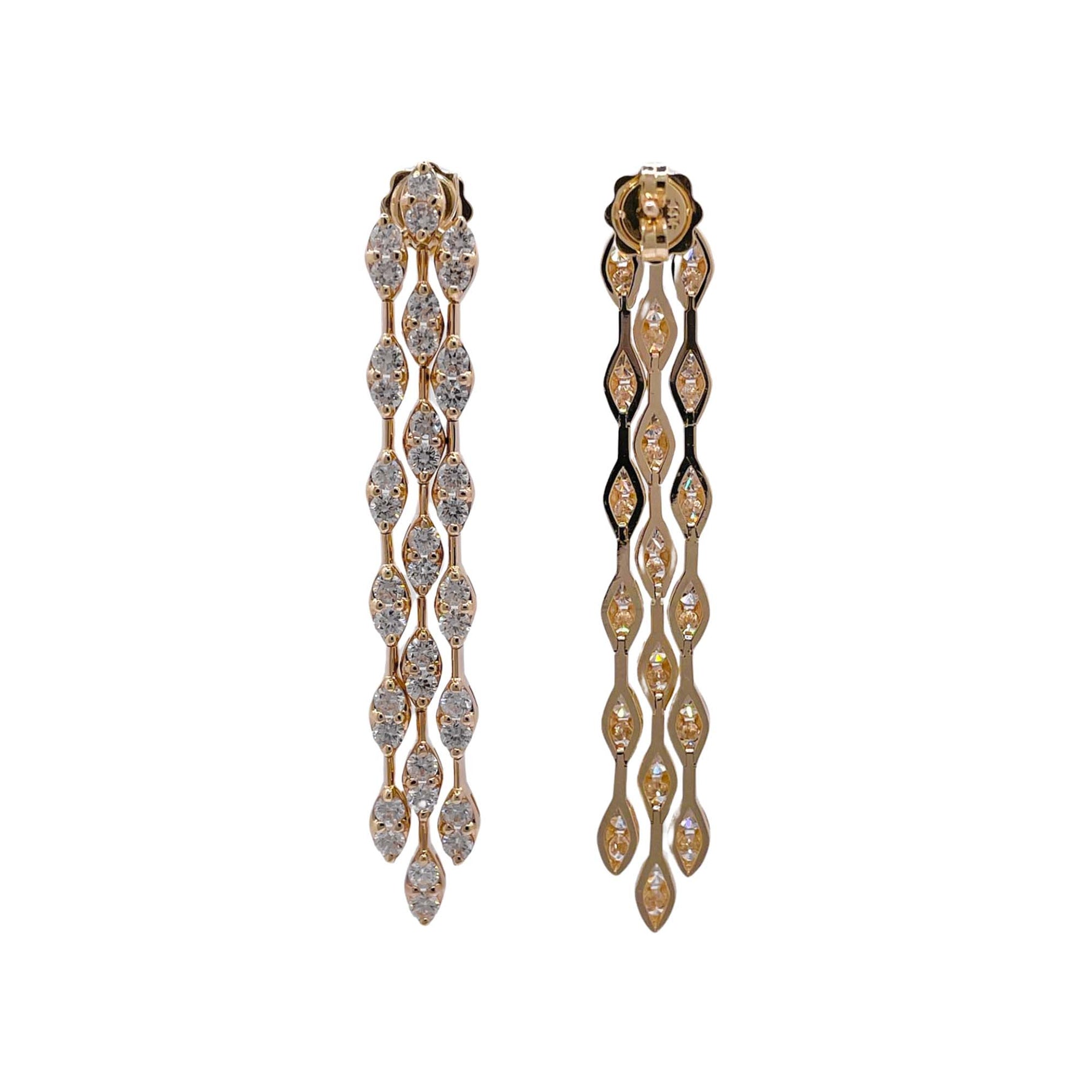 Jay Feder 14k Yellow Gold Diamond 3 Row Drop Dangle Earrings