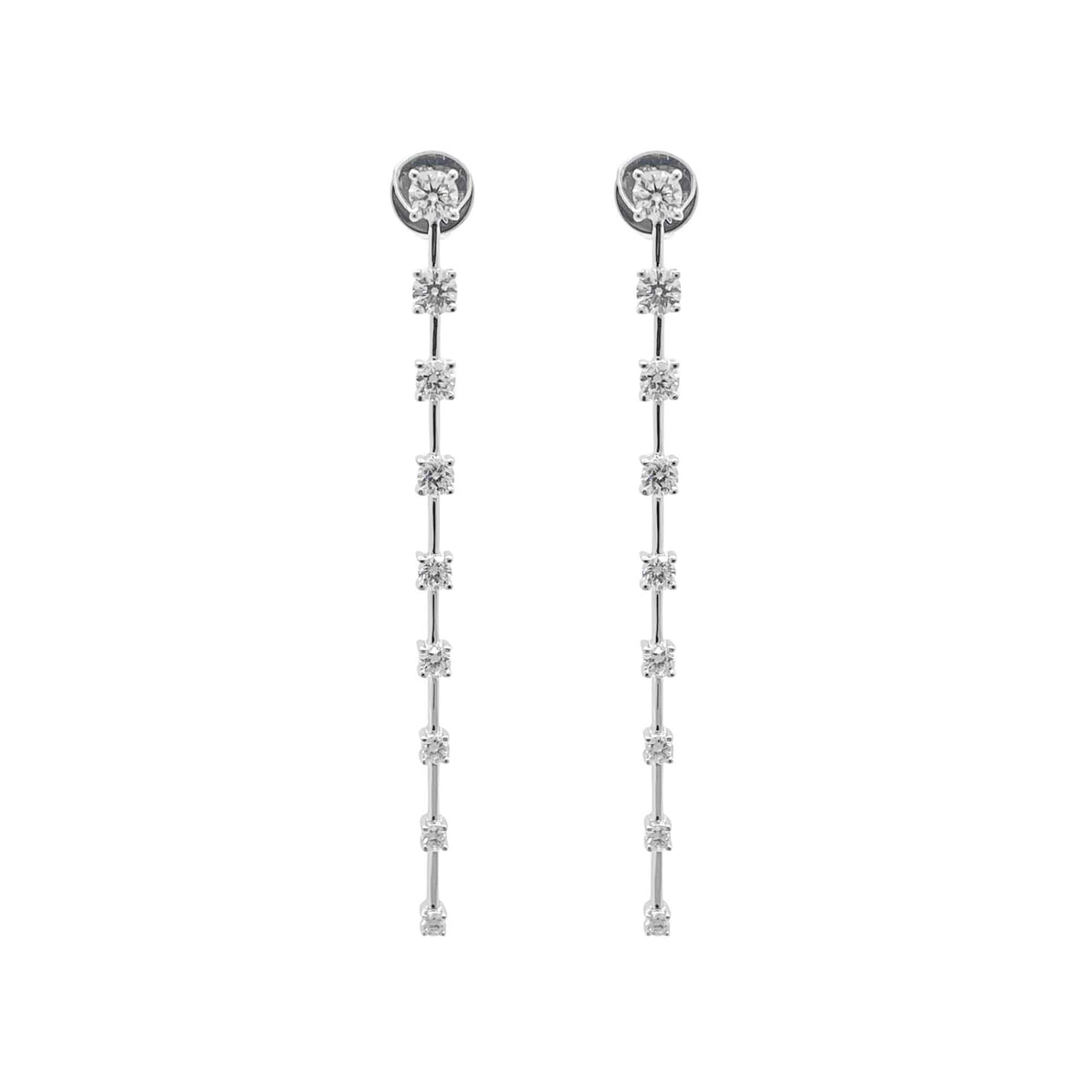 Jay Feder 18k White Gold Diamond Line Drop Earrings
